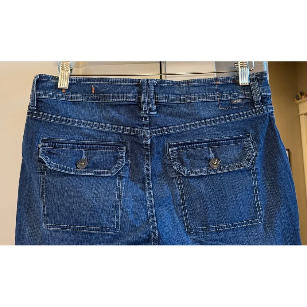 JAG Jeans Women's Relaxed Fit Dark Wash Denim Utility Cuffed Shorts Size 8 Blue
